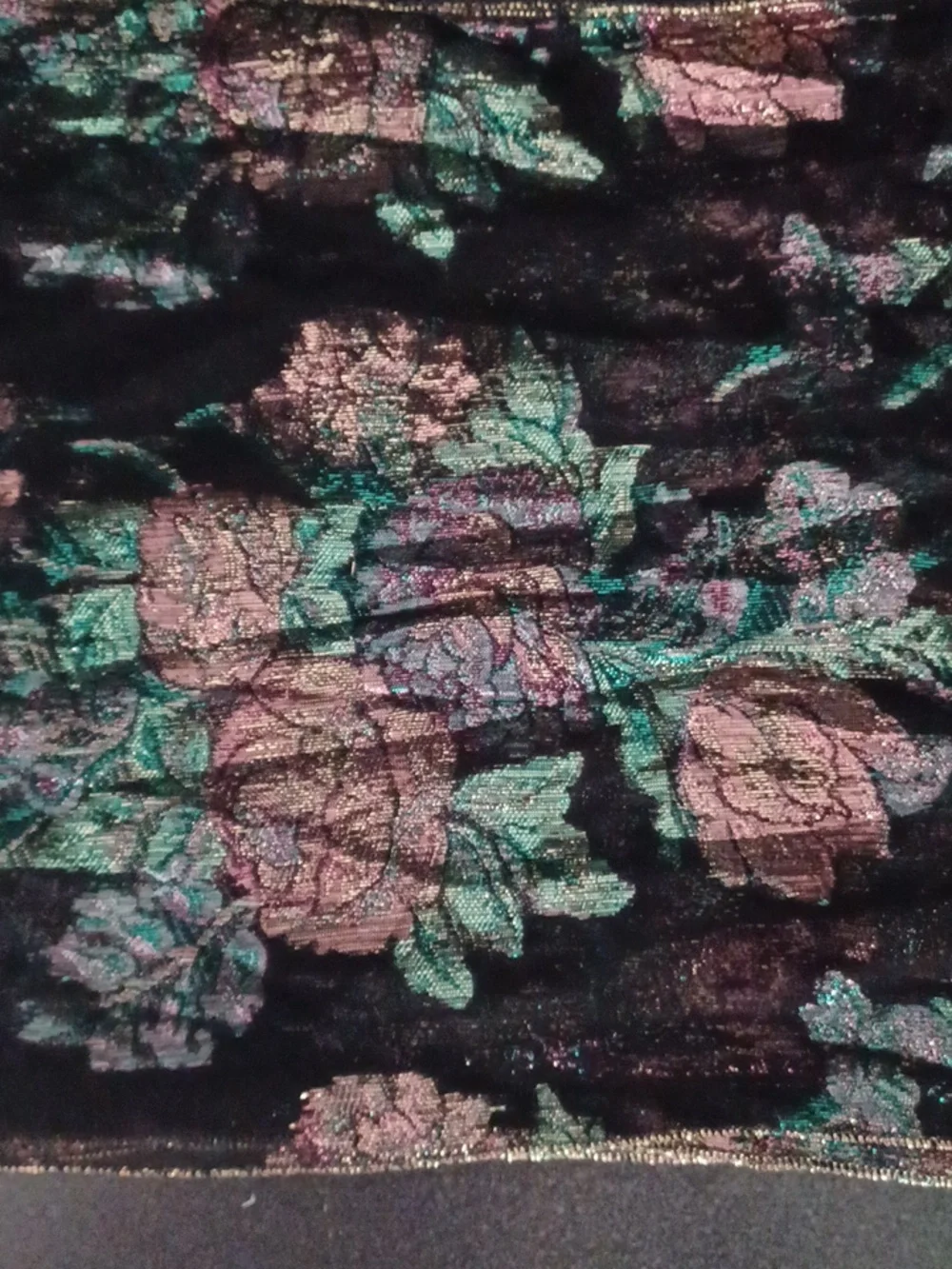 Black Metallic Floral Rosette Scarf Green Pink Gold 60×10